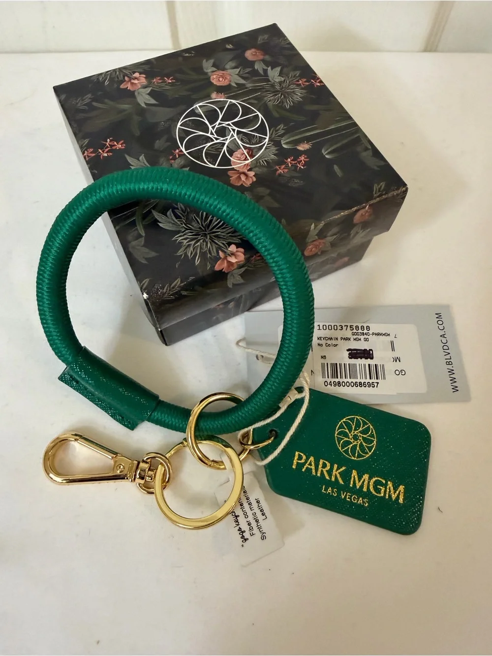 Park MGM Green Wristlet Key Ring with Gold Hardware